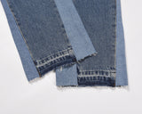 high street fashion contrast straight tube micro flared jean horn pant washing mens tassel vintage patchwork wide denim jeans unique jeans style 5013