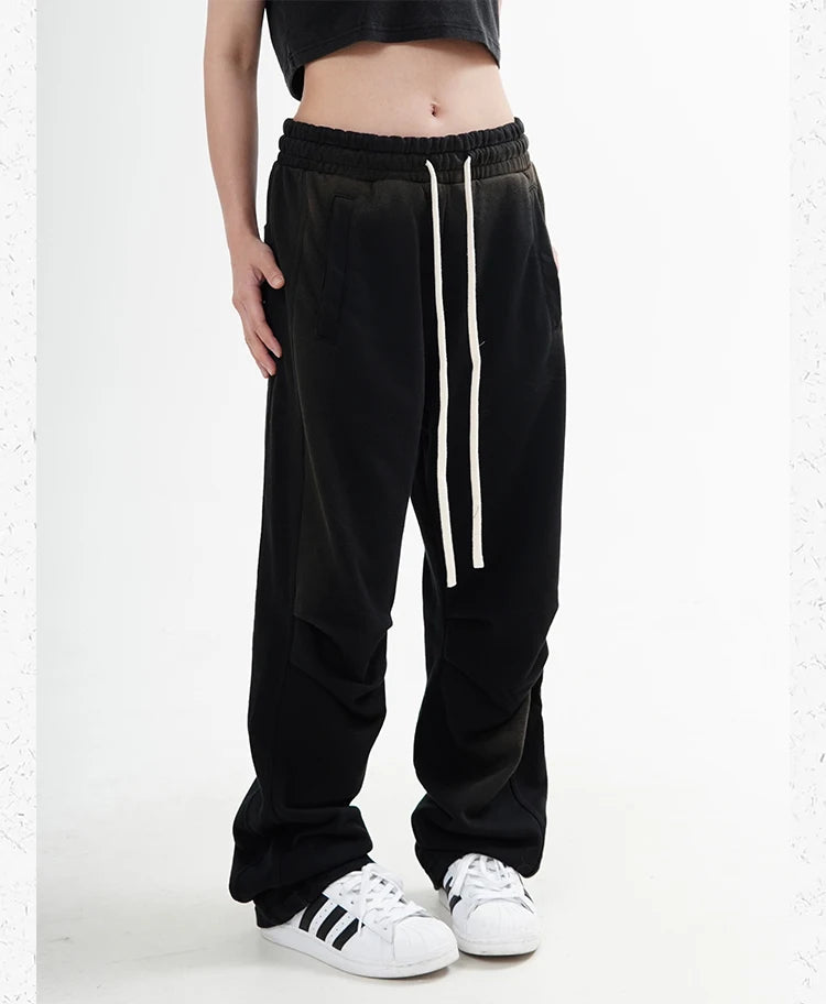 fashion washed distressed pants elastic waist drawstring men women hip hop casual sportwear pants unisex y2k streetwear joggers unique joggers style 562