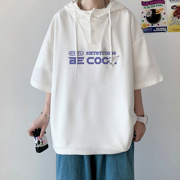 Harajuku Vintage anime – New Mens Casual Hooded Y2K T Shirt Summer Short Sleeve