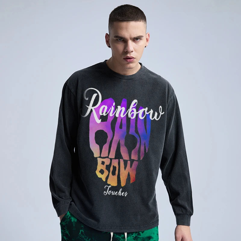 Rainbowtouches Men's Vintage Clothes Fashionable Skulls High Street Stylish Printed Cotton Graphic Occident Style Loose Shirt