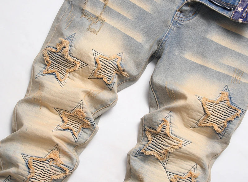 star splicing men jeans vintage blue straight denim pants y2k streetwear man fashion jeans trousers unique jeans style 4610