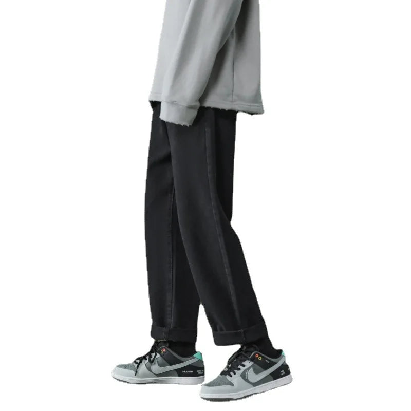 2023 autumn and winter new casual jeans men loose straight wide leg pants fashion trousers boutique clothing simple style stacked flare jeans