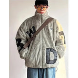 Street Lamb Wool Jacket Mens 2024 Winter Stand Collar Letter Patchwork College Parkas Fleece Warm New Thickening Couple Coats