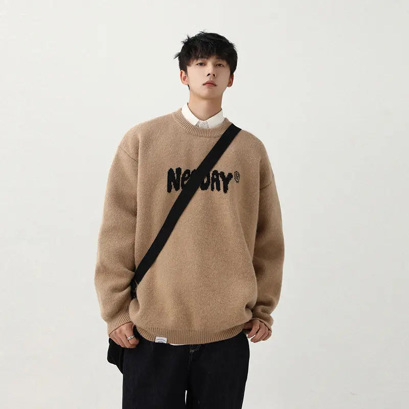 varsity knit sweater with retro streetwear styling for fall and winter outfits, ideal for men’s fashion and seasonal streetwe