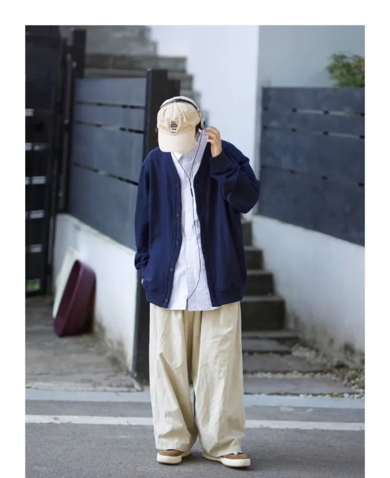 mens casual 2 pcs sets fake two pieces cotton shirt corduroy street wide leg pants sets japanese college retro couples suit unique default style 4553