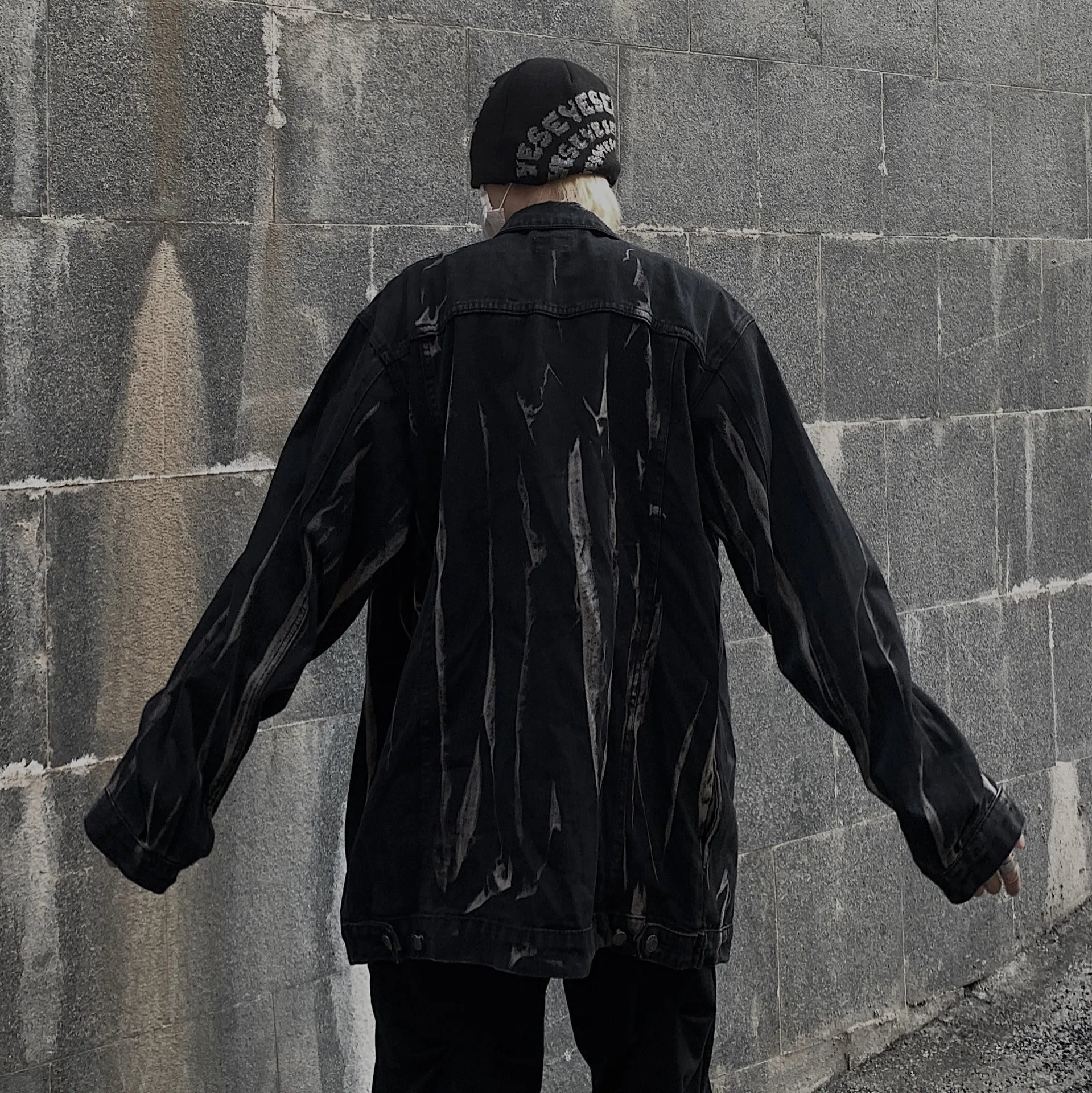 grunge winter jacket, layered citywear - trendy urban streetwear fashion for men and women
