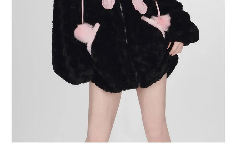 Sadcore Shirt – Harajuku Little Wildcat Hoodies Women Bodysuit Black Tie Bow – Streetwear Fashion for Men & Women