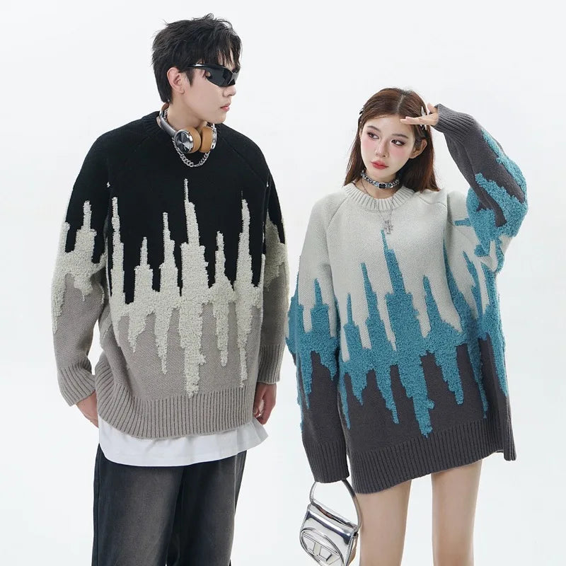 fashion pattern knitted sweater mens casual drop shoulder pollover unisex harajuku y2k streetwear loose knit sweaters jumpers - bold artwork streetwear hoodie, graphic printed hoodie for men and women, 2025 streetwear drop