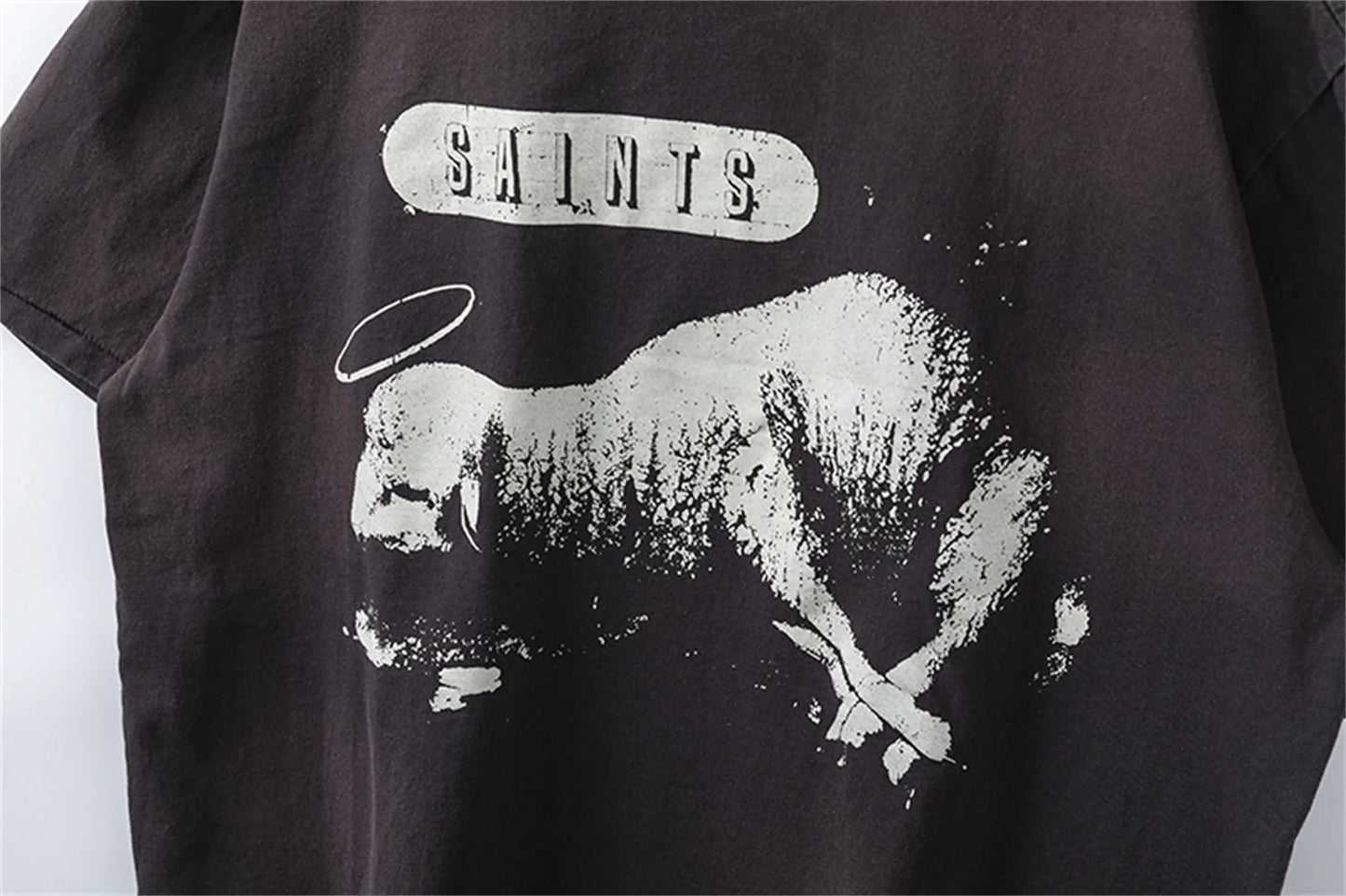 Trapwear Oversized shirt – 2024 Summer Vintage Fashion Charcoal Black Split Print Sheep