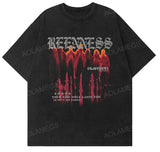 Sadcore Melting smiley – Men Gothic Retro T Shirt Abstract Letter Print Short Sleeved