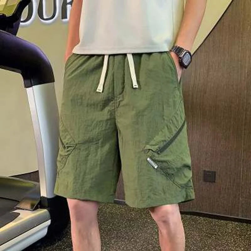retro mens zip pocket cargo shorts loose straight outdoor casual shorts five point pants male quick dry cargo shorts summer new military streetwear pants