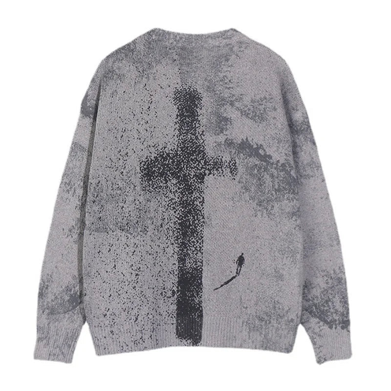 grunge oversized flame jumper built for warmth and edge, essential for winter street style, men’s streetwear clothing piece f