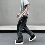 retro washed denim mens jeans pants fashion graffiti patchwork loose biker black jeans streetwear hip hop casual straight pants unique jeans style 5254