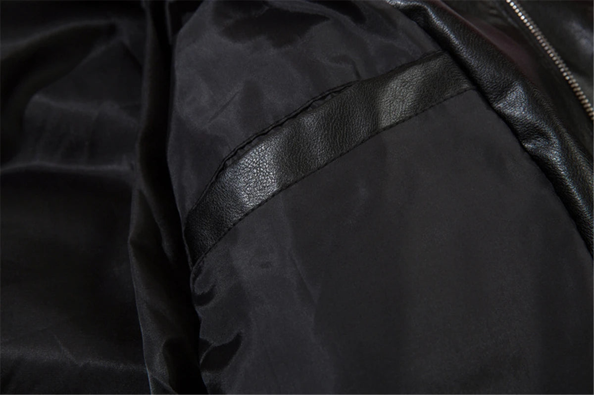 Men Waterproof Warm Jacket Winter Vintage PU Leather Parkas Embroidery Letter Thick Padded Coat Streetwear Hip Hop Loose Parka