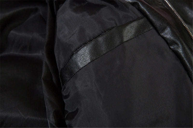 Men Waterproof Warm Jacket Winter Vintage PU Leather Parkas Embroidery Letter Thick Padded Coat Streetwear Hip Hop Loose Parka