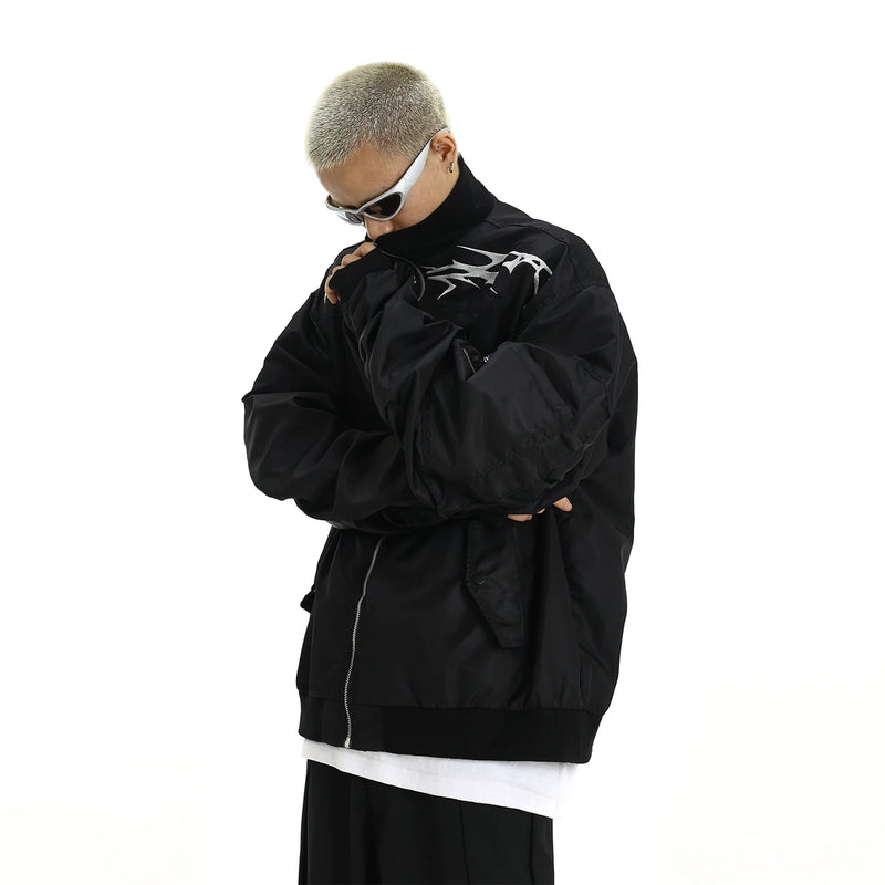 mens jacket winter warm parkas streetwear casual bomber zipper jackets hip hop fashion embroidery loose baseball coats black  - variant style e67330 for streetwear fashion