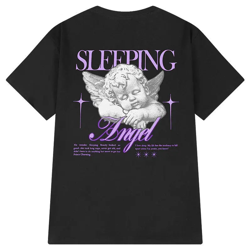 Trapwear Anime panel – Harajuku Sleeping Angle Printed Streetwear T Shirt Men Hip H