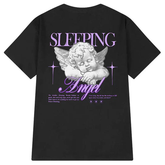 Trapwear Anime panel – Harajuku Sleeping Angle Printed Streetwear T Shirt Men Hip H