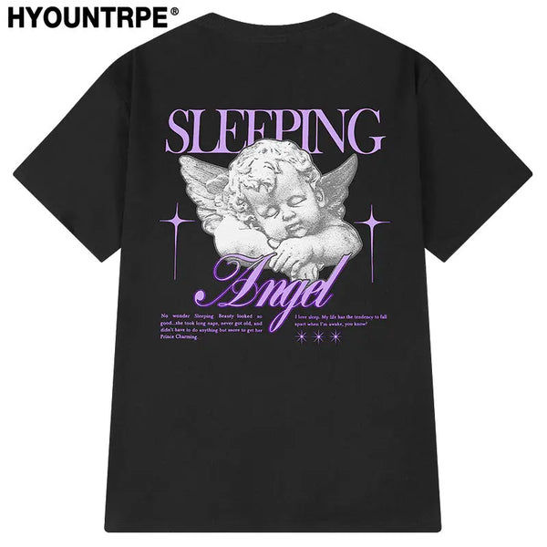 Trapwear Anime panel – Harajuku Sleeping Angle Printed Streetwear T Shirt Men Hip H