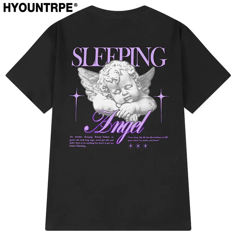 Trapwear Anime panel – Harajuku Sleeping Angle Printed Streetwear T Shirt Men Hip H