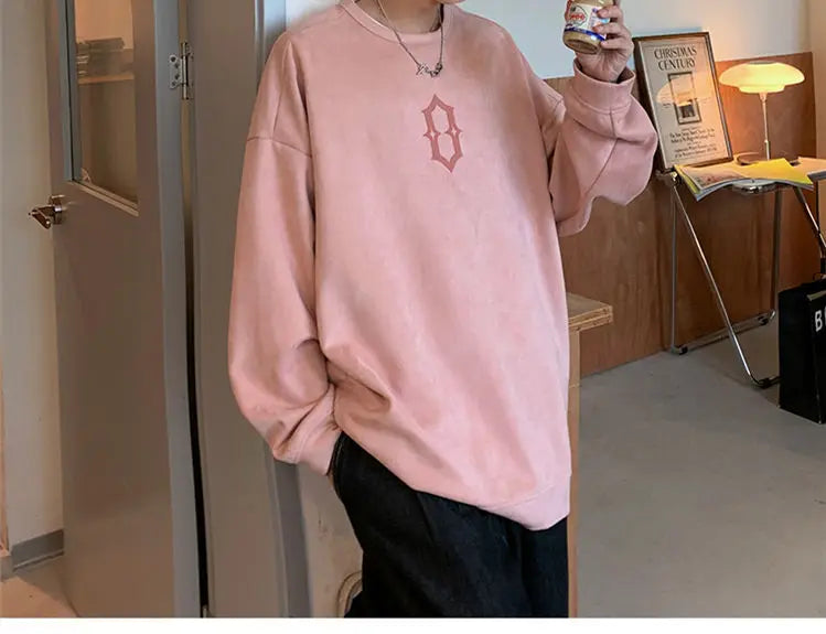 Super Hot Korean Suede Personalized Street Sweatshirt Men's American Loose Y2K Spring and Autumn Pullover Jacket Retro Ins Top