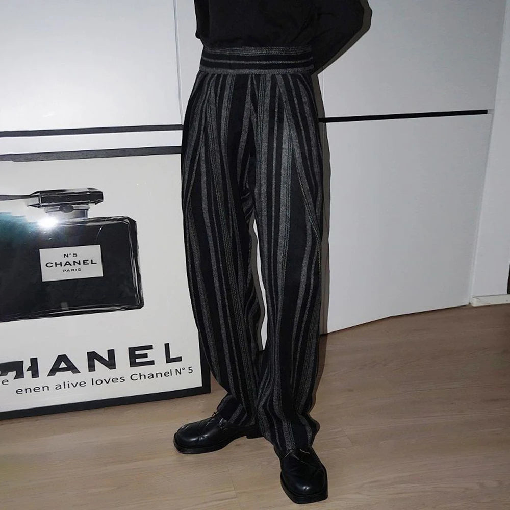mens trousers plush stripes contrast color casual pants autumn streetwear fashion all match straight pants mens clothing 2024 minimalist street pants