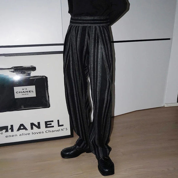 mens trousers plush stripes contrast color casual pants autumn streetwear fashion all match straight pants mens clothing 2024 minimalist street pants