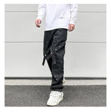 fashion knee adjust belt decoration denim jeans zipper straight jeans hip hop streetwear mens casual loose joggers jeans pants unique joggers style 2569