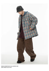 Winter Quilted Thick Plaid Hooded Jacket Men Wmen Streetwear Fashion Oversize Loose Casual Hoody Jacket Padded-cotton Parka Coat