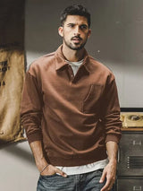 Autumn Y2K Vintage Long Sleeve Sweatshirt Mens Loose Pockets Polo Neck