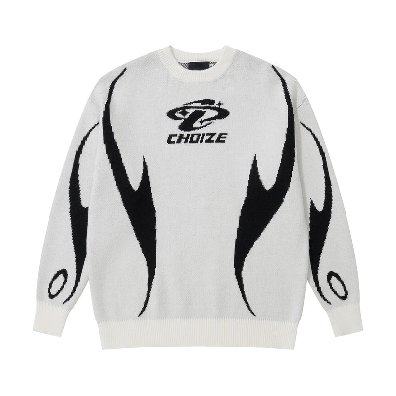 mens racing style sweater knitted pullovers casual long sleeve loose o neck harajuku sweaters streetwear unisex jumpers knitwear - vintage look oversized hoodie, 2025 streetwear drop, anime inspired graphic hoodie