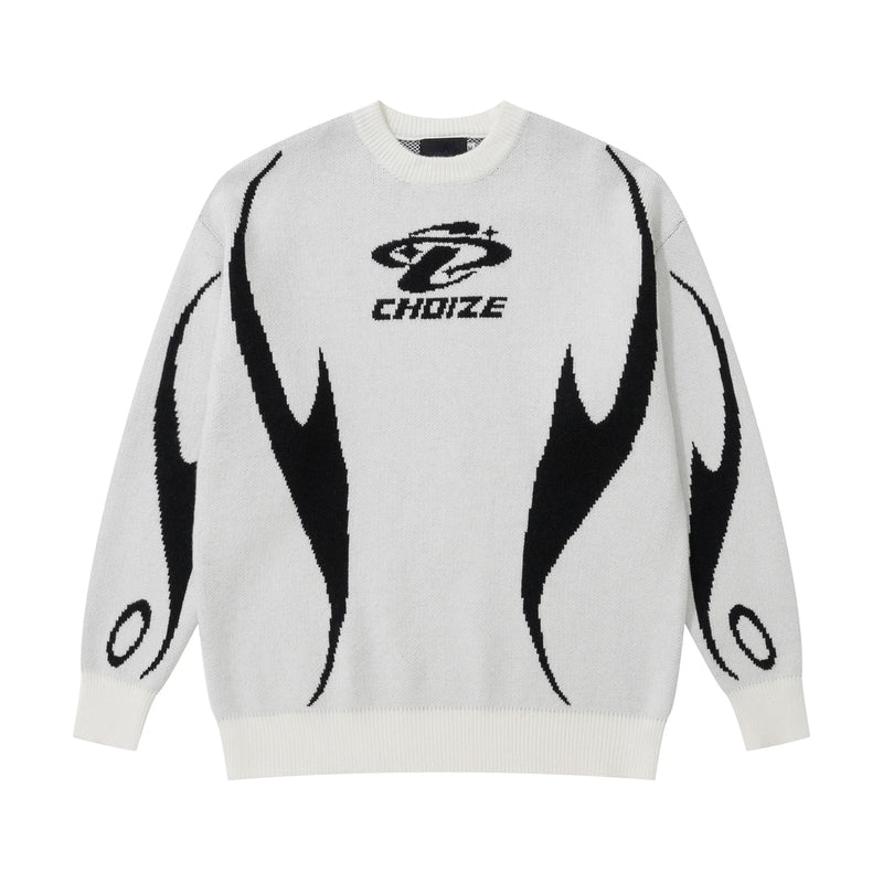 mens racing style sweater knitted pullovers casual long sleeve loose o neck harajuku sweaters streetwear unisex jumpers knitwear - unisex casual winter pullover, 2025 streetwear drop, gothic aesthetic hoodie for winter