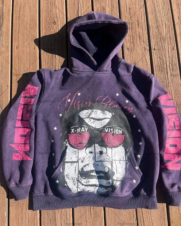 American Gothic Punk Cartoon Letter Print Oversized Hoodie Mens Fashio