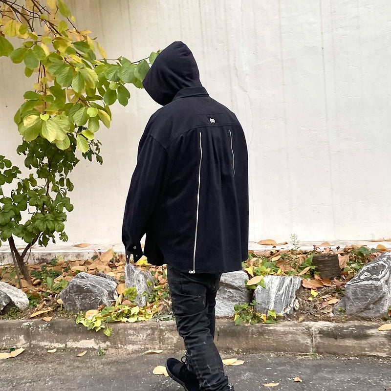 Back Zipper Vibe Style Black Long Sleeve Shirts Jackets for Men Streetwear Y2k Baggy Ropa Hombre Camisas Oversized Loose Coat