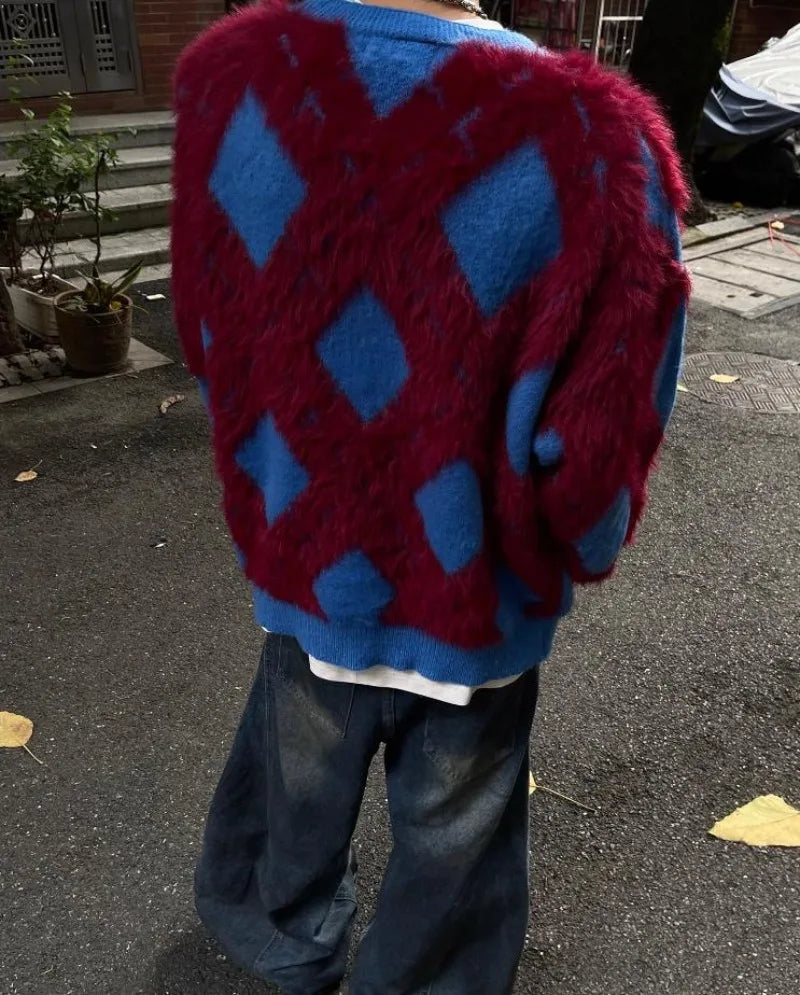 grunge fire sweater, streetwear drip, cozy knitwear for men, oversized grunge aesthetic winter top