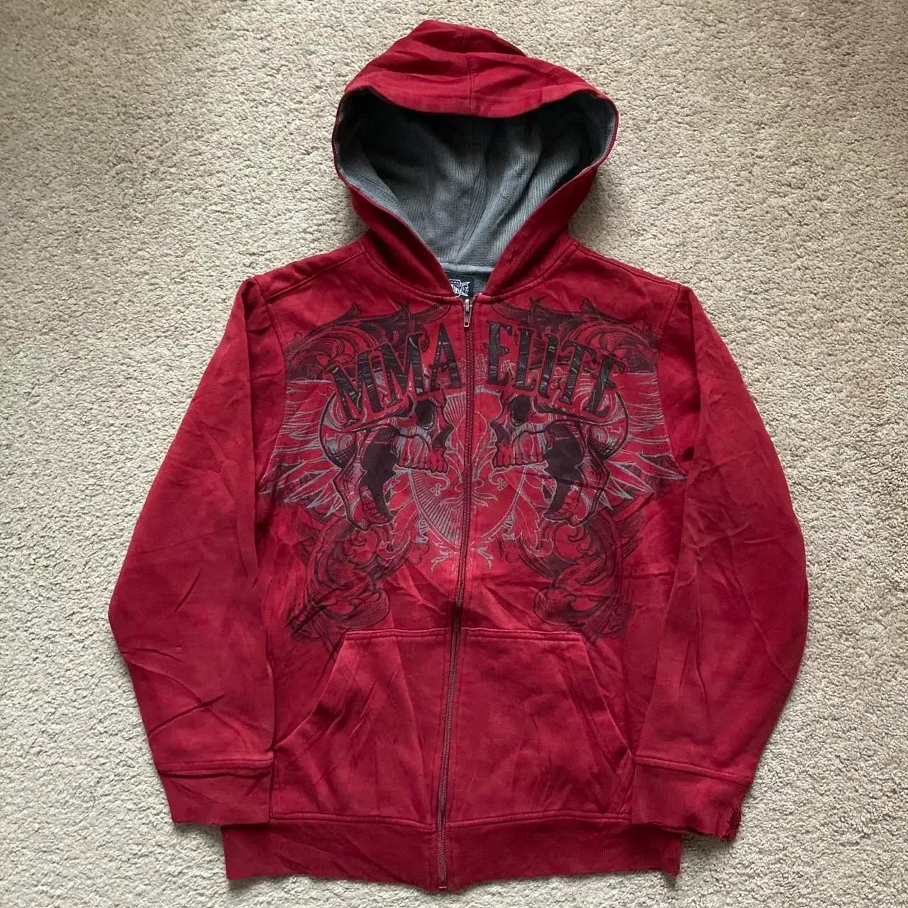 American Fashion Trend Joker Fleece Padded Zipper Hoodie Men Street Y2