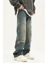 retro washed denim jeans destroyed ripped loose mens biker jeans side pocket fashion streetwear hip hop straight pants joggers unique joggers style 2210