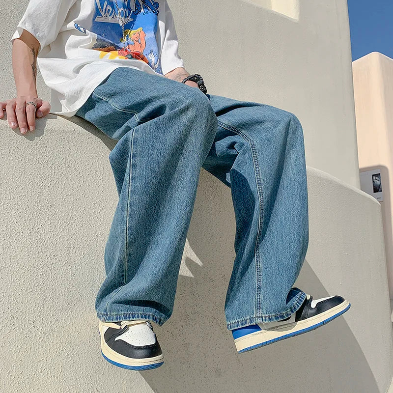 4 colors baggy jeans men fashion casual wide leg jeans men streetwear loose hip hop straight denim pants mens trousers m 2xl unique jeans style 4026