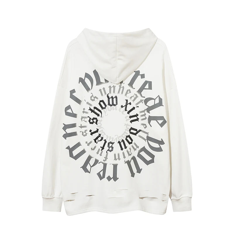 trapwear graphic tee featuring fashion letter printed hoodie hip hop retro washed bottom ripped sweatshirt streetwear men hooded warm fleece loose tops hoodies
