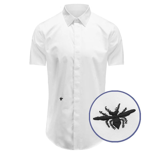 New 2021 luxury Men Classic Embroidered bee spide Fashion Cotton Casual Shirts Shirt high quality Pocket Short sleeves A50
