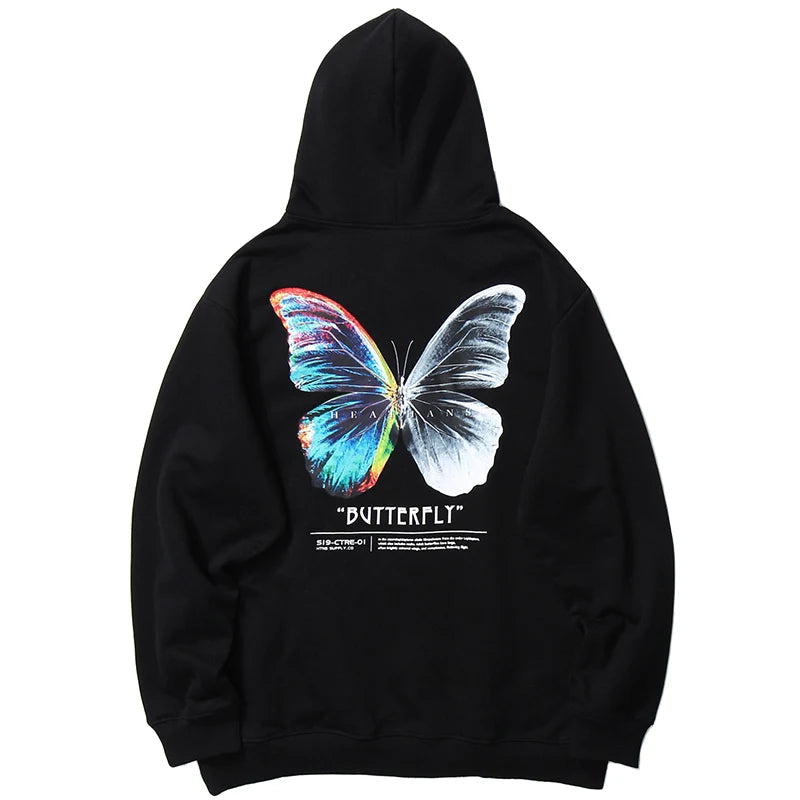 2023 Men Hip Hop Sweatshirt Hoodie Color Butterfly Streetwear Harajuku Pullover Hoodie Cotton Fleece Winter Autumn Black Hoodie