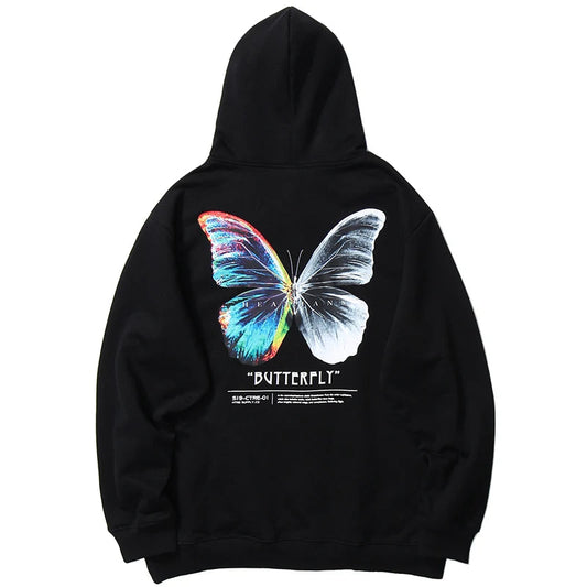 2023 Men Hip Hop Sweatshirt Hoodie Color Butterfly Streetwear Harajuku Pullover Hoodie Cotton Fleece Winter Autumn Black Hoodie