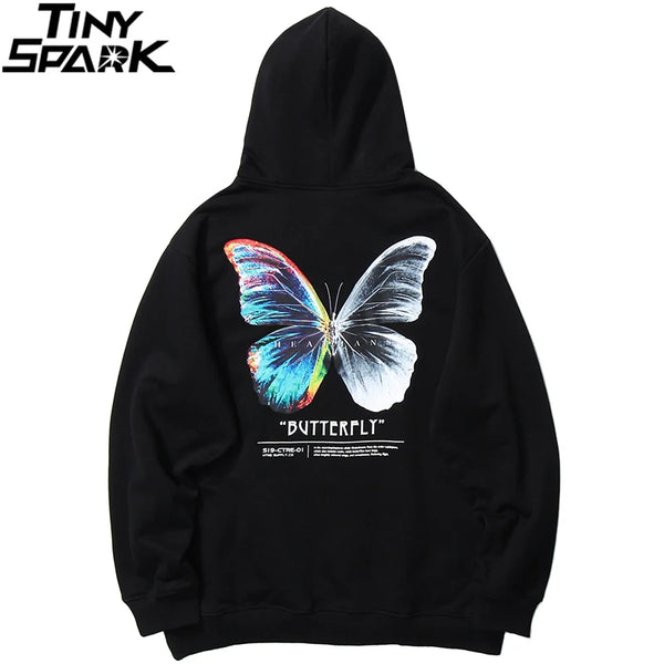 2023 Men Hip Hop Sweatshirt Hoodie Color Butterfly Streetwear Harajuku Pullover Hoodie Cotton Fleece Winter Autumn Black Hoodie