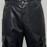 pu leather pants mens streetwear fashion hip hop vibe casual faux leather cargo flared pant men motorcycle trousers unique cargo style 3074