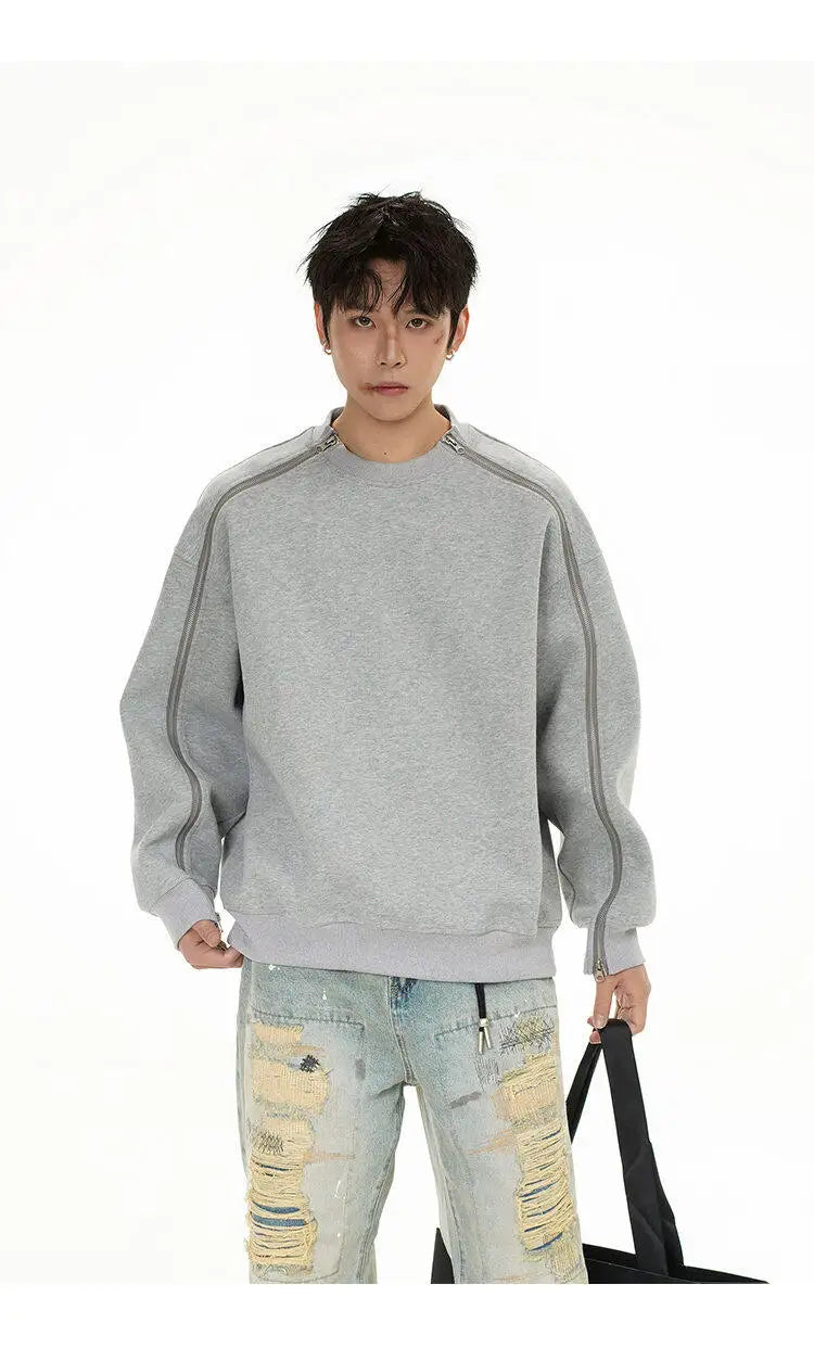 Zipper Pullover Sweatshirt Men Women Streetwear Fashion Loose Casual B