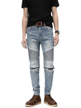 knee zipper patchwork pleated skinny denim jeans men casual slim biker trousers jeans fashion streetwear hip hop pants joggers casual joggers