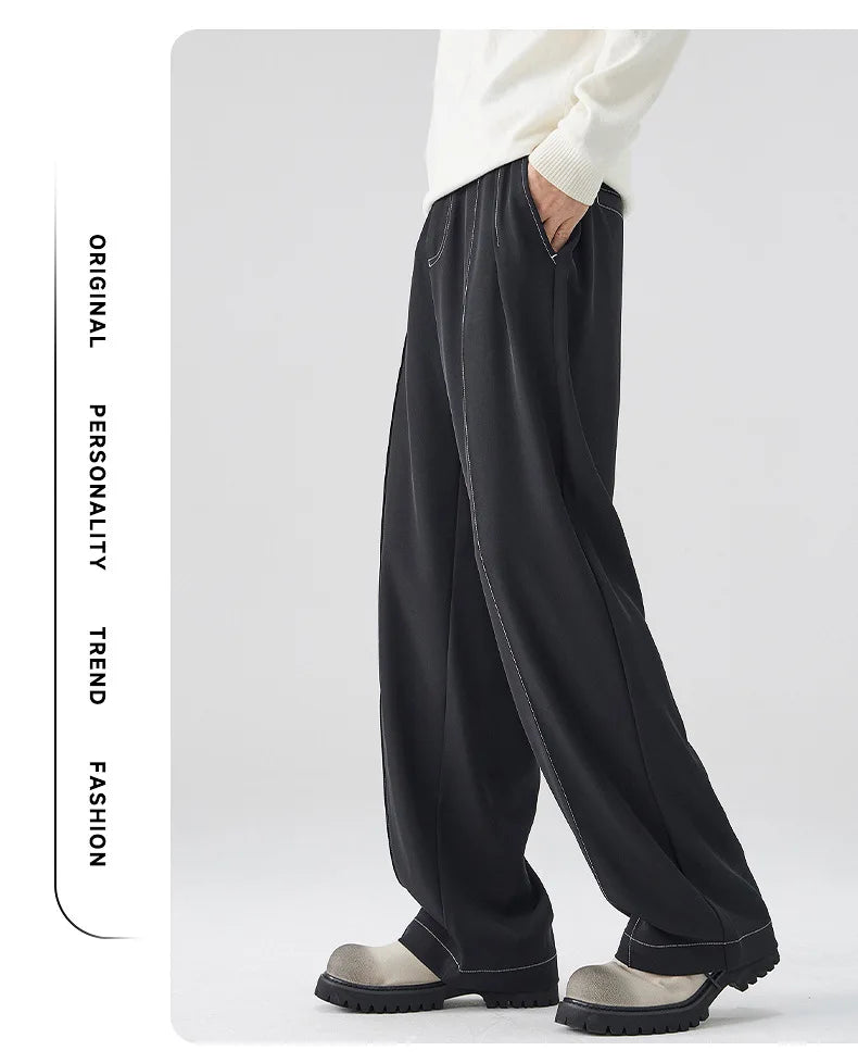men bright line elastic waist streetwear fashion loose casual plus size straight suit pants work man business trousers unique default style 1939