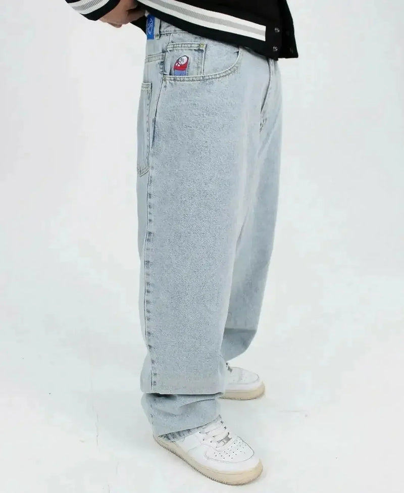hip hop streetwear big boy jeans y2k embroidery pattern retro blue baggy jeans pants men women fashion pants clothing unique jeans style 1618
