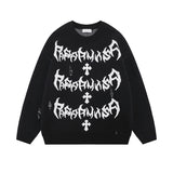 rainbowtouches men sweaters high street letter graffiti holes trendy pullover vintage loose knitted sweater spring and autumn - urban fashion pullover, bold artwork streetwear hoodie, high quality cotton hoodie
