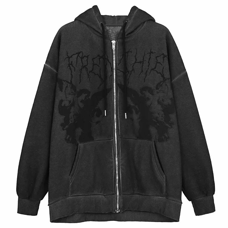 Men Women Zip Up Long Sleeve Pocket Autumn Winter Streetwear Vintage P